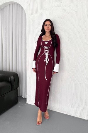 225029 TOPTAN BORDO ELBİSE