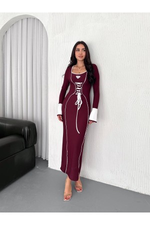 225029 TOPTAN BORDO ELBİSE