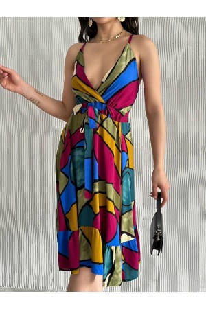 225722 TOPTAN DESENLİ ELBİSE