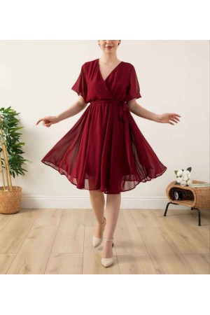 227739 TOPTAN BORDO ELBİSE