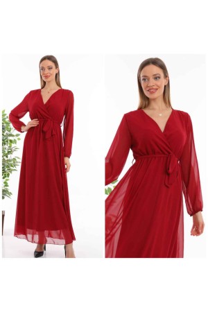 227760 TOPTAN BORDO ELBİSE