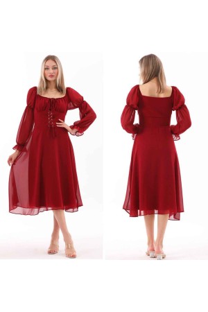 227776 TOPTAN BORDO ELBİSE