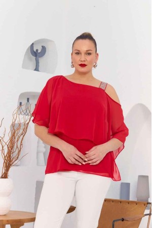 227852 TOPTAN KIRMIZI BLUZ