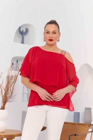 227852 TOPTAN KIRMIZI BLUZ