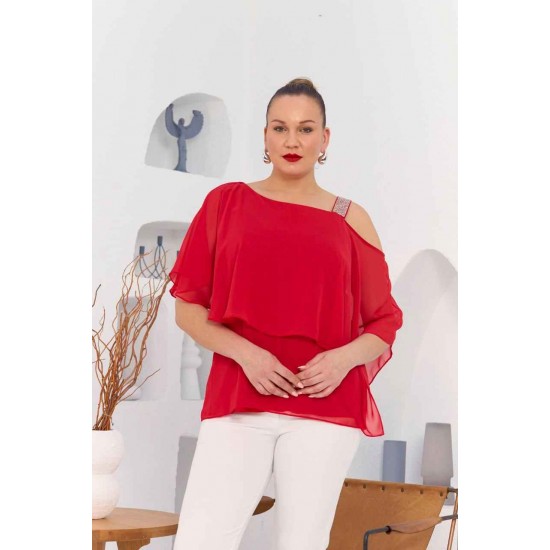 227852 TOPTAN KIRMIZI BLUZ