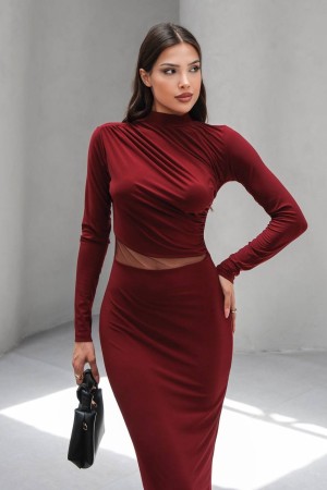 229016 Burgundy DRESS