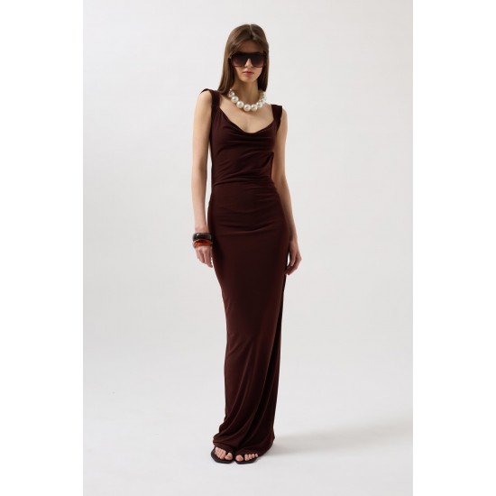 F44848182952119 KAHVERENGİ ELBİSE