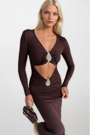 F45328380919991 KAHVERENGİ ELBİSE