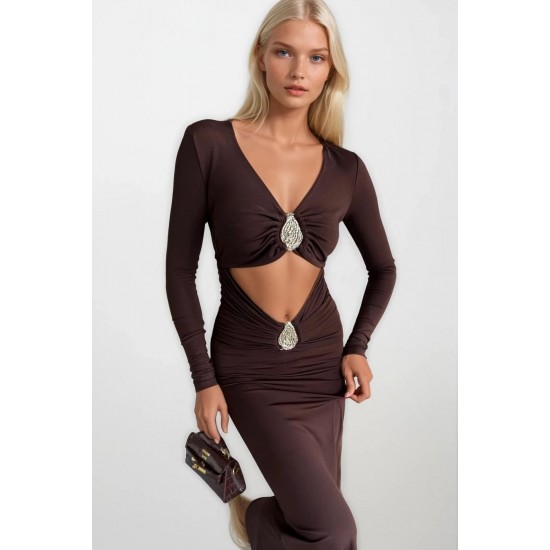 F45328380919991 KAHVERENGİ ELBİSE