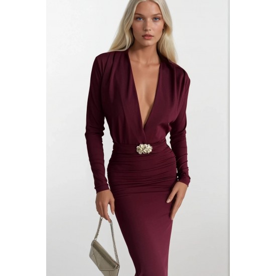 F45366944301239 BORDO ELBİSE