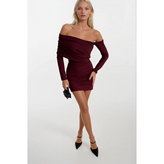 F45520975134903 BORDO ELBİSE