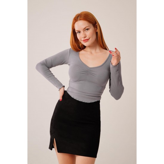 H4682-GRİ-L GRI BLUZ