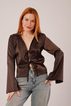 H4714-KAHVE-M KAHVERENGI BLUZ