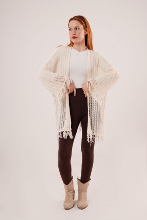 H6590-KREM-STD CREAM CARDIGAN