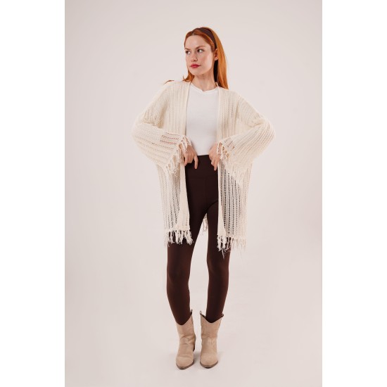 H6590-KREM-STD CREAM CARDIGAN