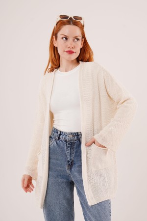 H6591-KREM-STD CREAM CARDIGAN