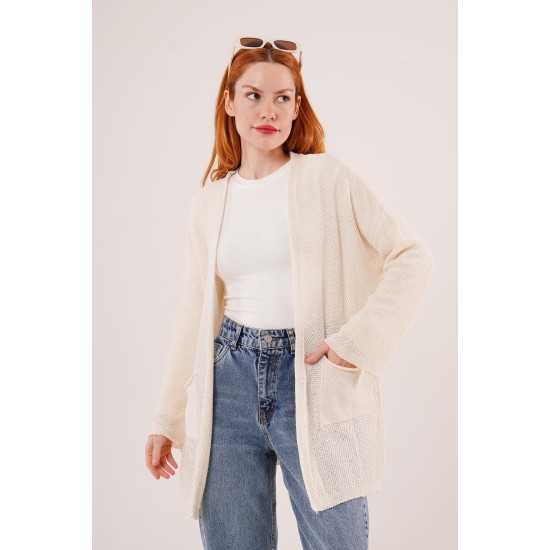 H6591-KREM-STD CREAM CARDIGAN