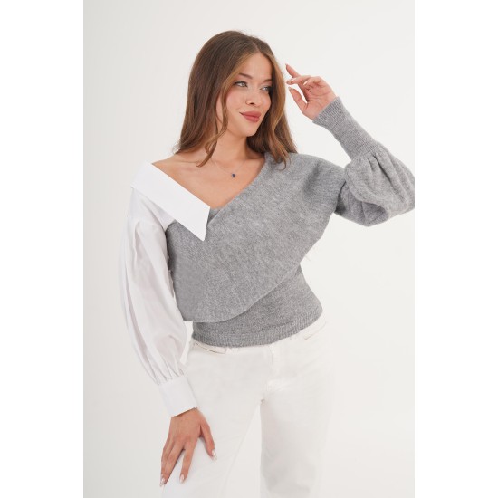 H6651-GRİ-STD GRI KAZAK