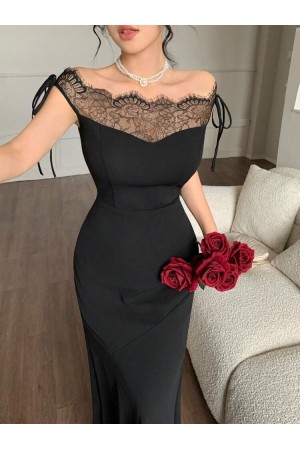 K10018-SIYAH SİYAH ELBİSE