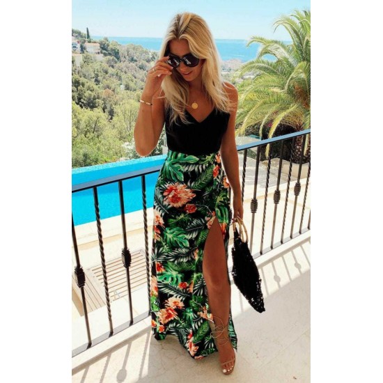 K1287-YESIL Patterned DRESS