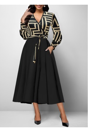 K20013-LABIRENT DESENLİ ELBİSE