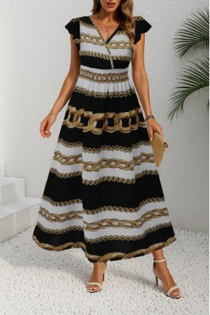 K44034-ZINCIR DESENLİ ELBİSE