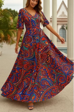 K44038-DESENLI DESENLİ ELBİSE