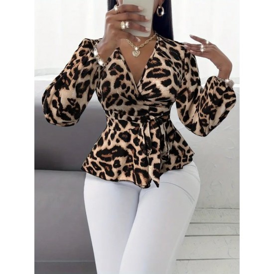 K4638-LEOPAR COFFEE BLOUSE
