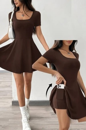 K48007-KAHVE COFFEE DRESS