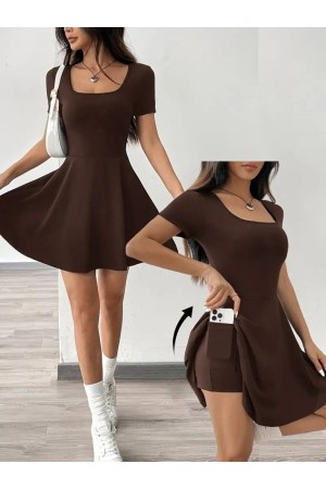 K48007-KAHVE KAHVE ELBİSE