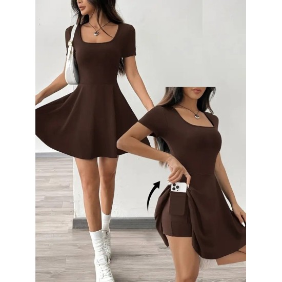 K48007-KAHVE COFFEE DRESS