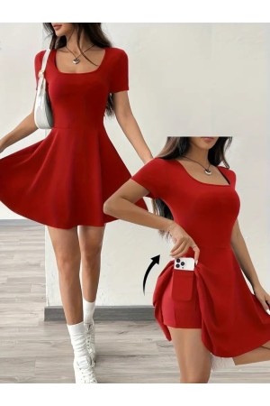 K48007-KIRMIZI KIRMIZI ELBİSE