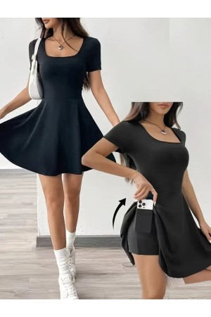 K48007-SIYAH SİYAH ELBİSE
