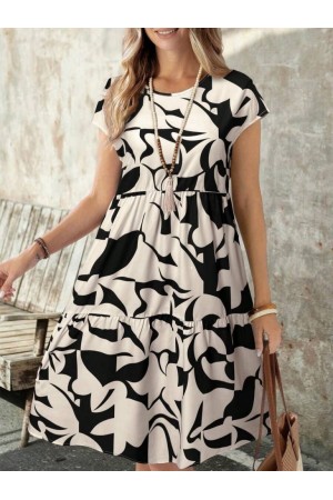 K51003-BEJ DESENLİ ELBİSE