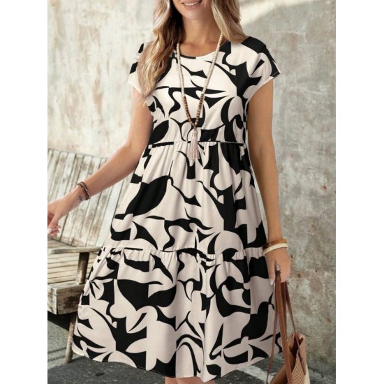 K51003-BEJ Patterned DRESS