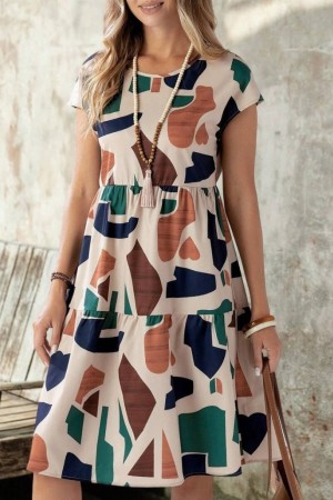 "K51003-COK RENKLI" BEIGE DRESS