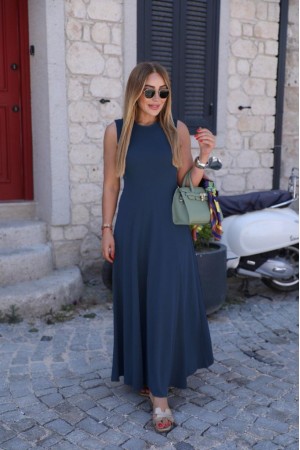 K51016-INDIGO SAKS MAVİ ELBİSE