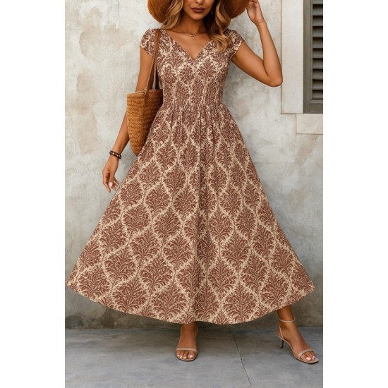 K55174-KAHVE COFFEE DRESS