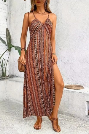 K55185-KAHVE COFFEE DRESS