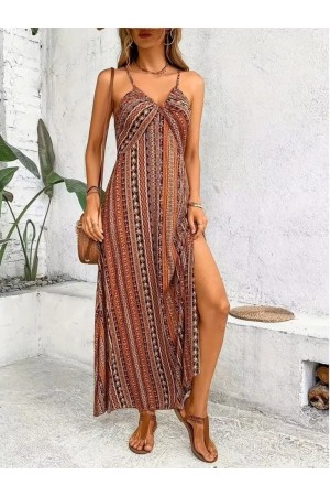 K55185-KAHVE KAHVE ELBİSE