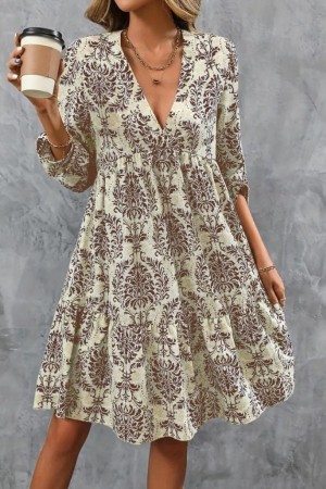 K55210-KAHVE COFFEE DRESS
