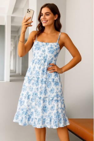 K61065 - MAVI DESENLİ ELBİSE