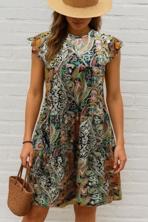 K61389-SARI Patterned DRESS