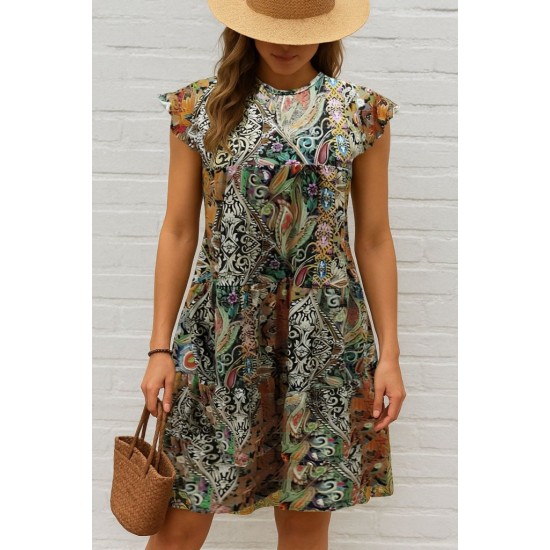 K61389-SARI Patterned DRESS