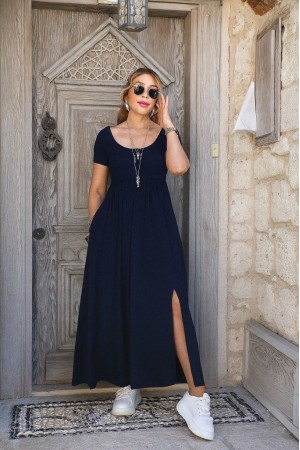 K61559-LACIVERT MAVİ ELBİSE