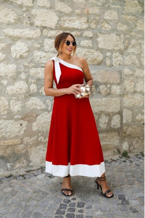 K61575-KIRMIZI KIRMIZI ELBİSE