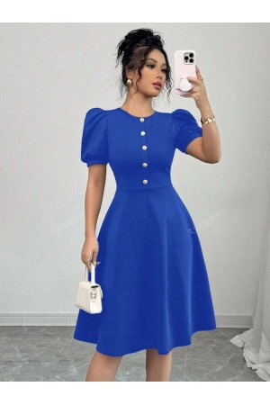 K61577-SAKS SAKS MAVİ ELBİSE