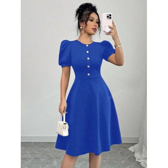 K61577-SAKS "SAKS MAVİ" DRESS