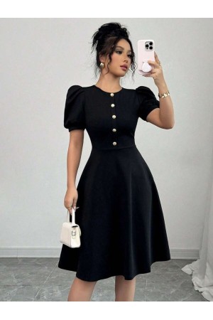 K61577-SIYAH SİYAH ELBİSE