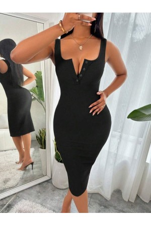 K61620-SIYAH SİYAH ELBİSE